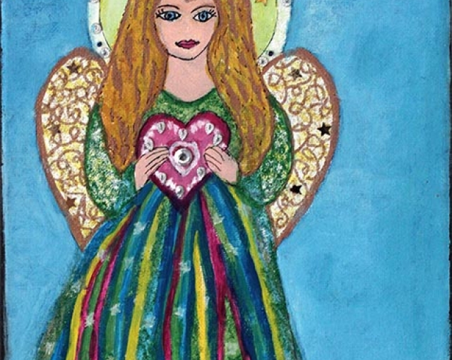 Glowing Heart Angel by Vittoria. M.     Acrylic and Mixed Media      $30